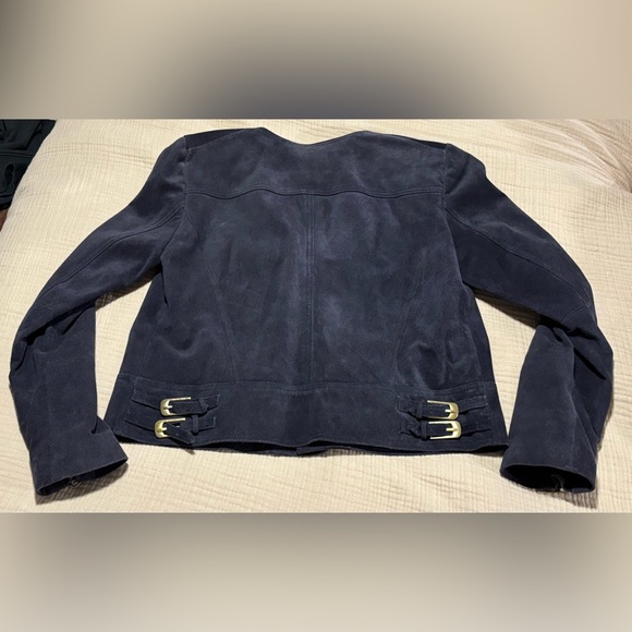 Navy Suede Leather Jacket by Micheal Kors Sz S/M NWOT - Picture 3 of 6